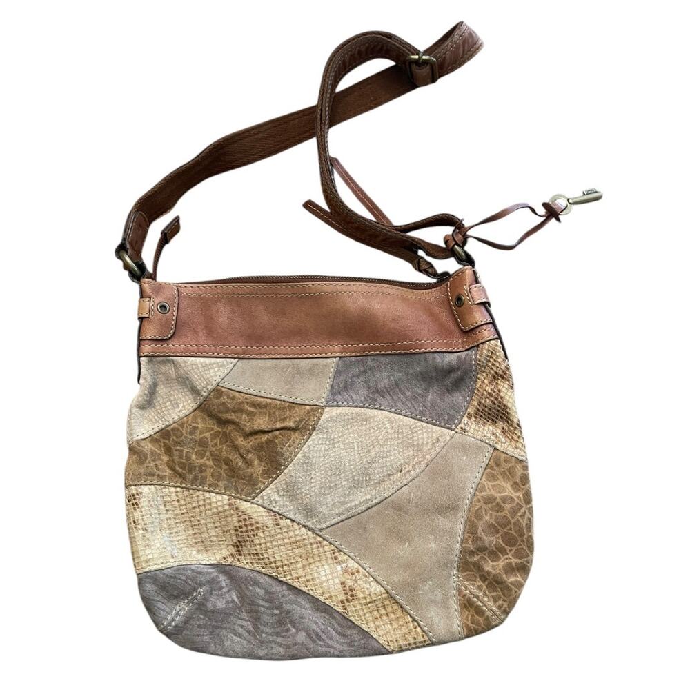 Fossil Leather Suede Purse Boho Patchwork Crossbody Shoulderbag - Picture 7 of 11